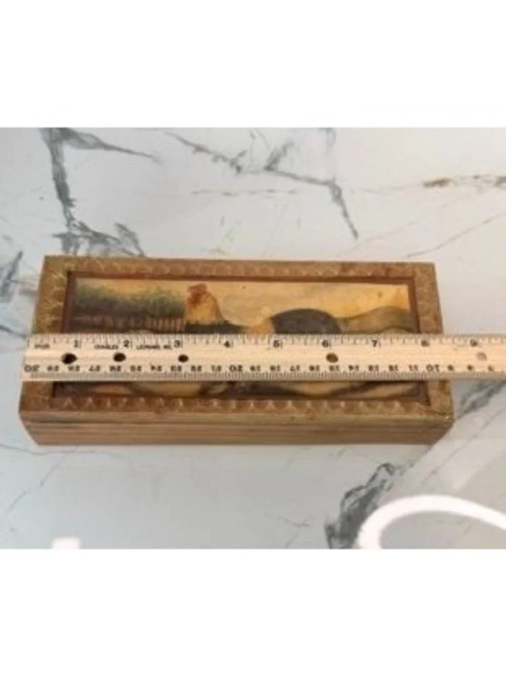 Vintage Rooster Wood Storage Hinged Trinket Box , country, farmhouse
